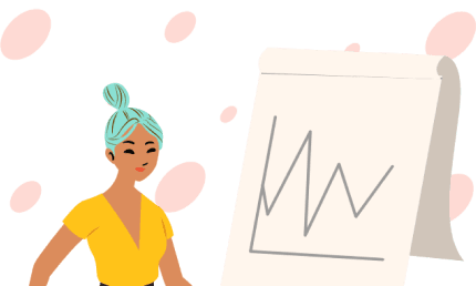 an illustration of a woman looking at a graph